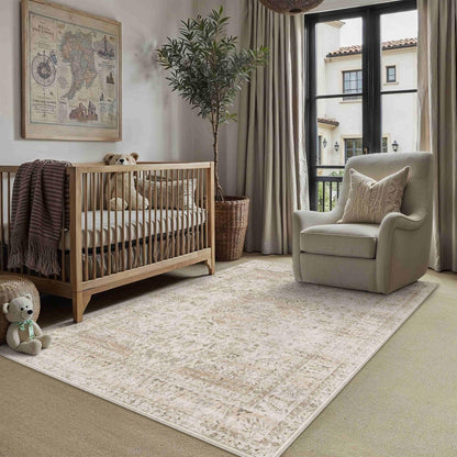 3x4 Washable Area Rug Beige Vintage Rug for Entryway (Light Beige / 3' x 4' (Rectangular))