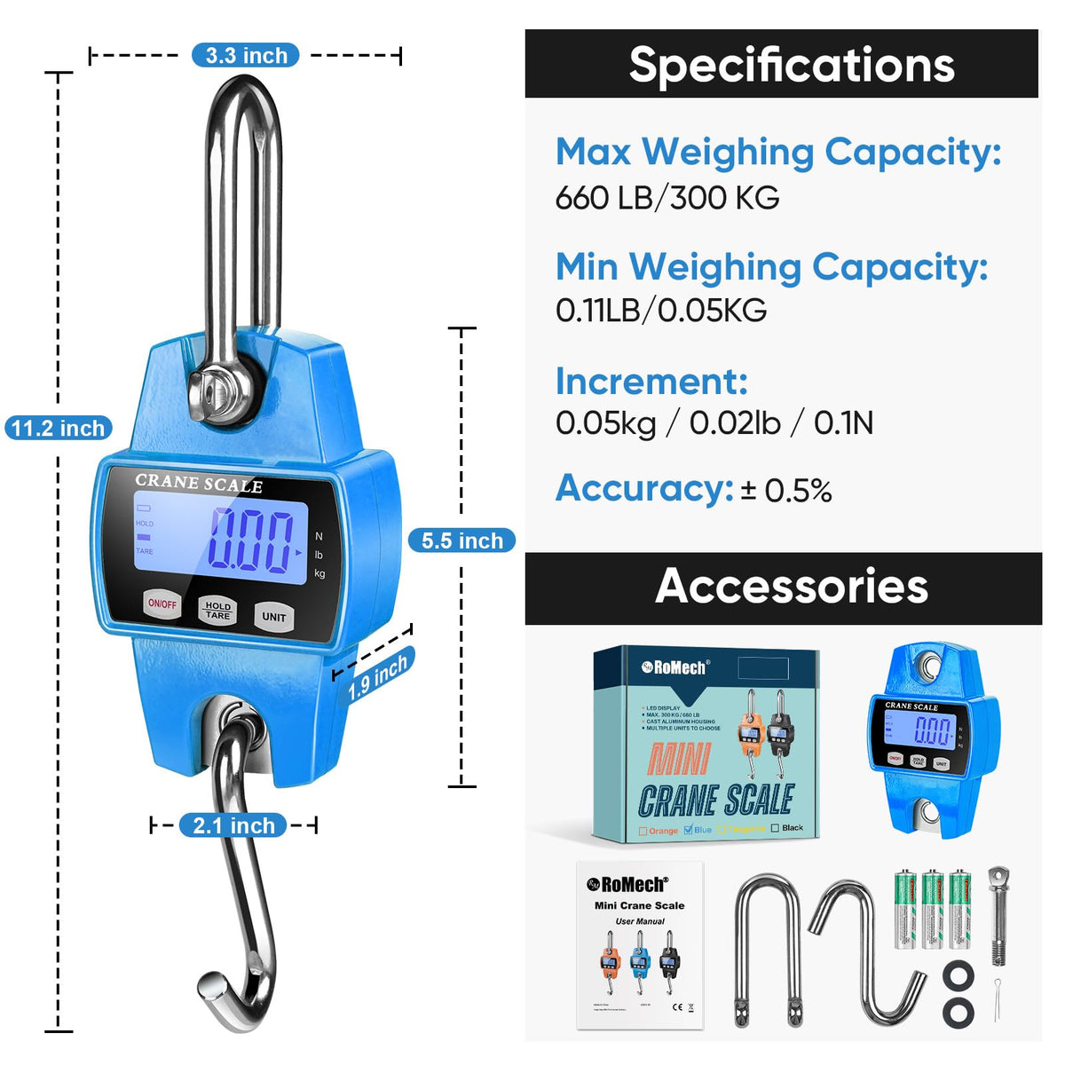 660lb Digital Hanging Scale (Blue / 660lbs)