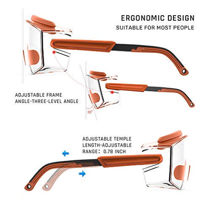 Anti fog Safety Glasses Over Glasses (Orange)