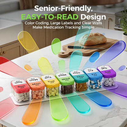 Extra Large Pill Organizer 2 Times a Day (Rainbow/White)