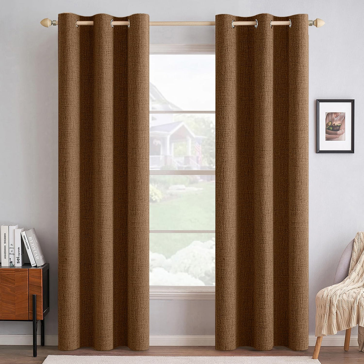 100% Blackout Linen Curtains for Bedroom 42x84 Inches Brown (Brown / 42"W x 84"L (Pack of 2))
