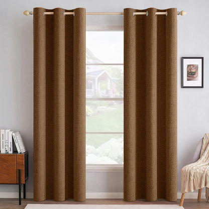 100% Blackout Linen Curtains for Bedroom 42x84 Inches Brown (Brown / 42"W x 84"L (Pack of 2))