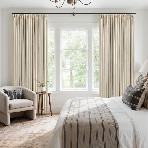 Cream Beige Pleated Linen Blackout Curtains 100 Inches Long for Bedroom (Cream Beige / 50"W x 100"L (Pack of 2))