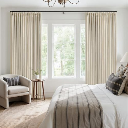 Cream Beige Pleated Linen Blackout Curtains 100 Inches Long for Bedroom (Cream Beige / 50"W x 100"L (Pack of 2))