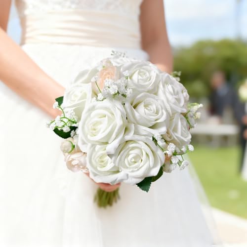 100Pcs White Roses Artificial Flowers with Stems (White / 100Pcs)