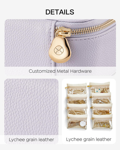 Jewelry Organizer Travel with 8 Clear Velvet Zipper Pouches (C.8 PCS Purple)
