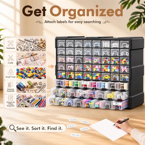 64 Drawer Organizer Craft Organizers and Storage with Dividers Labels (64 Drawer)