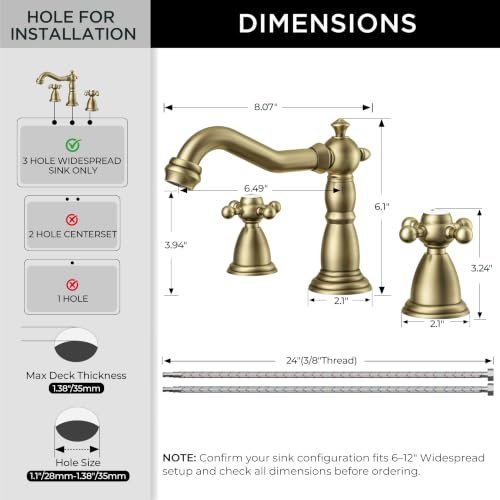 Bathroom Faucet 3 Hole Vintage 8 inch Widespread Sink Faucets