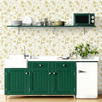 Line Flowers Peel and Stick Wallpaper Vintage Contact Paper