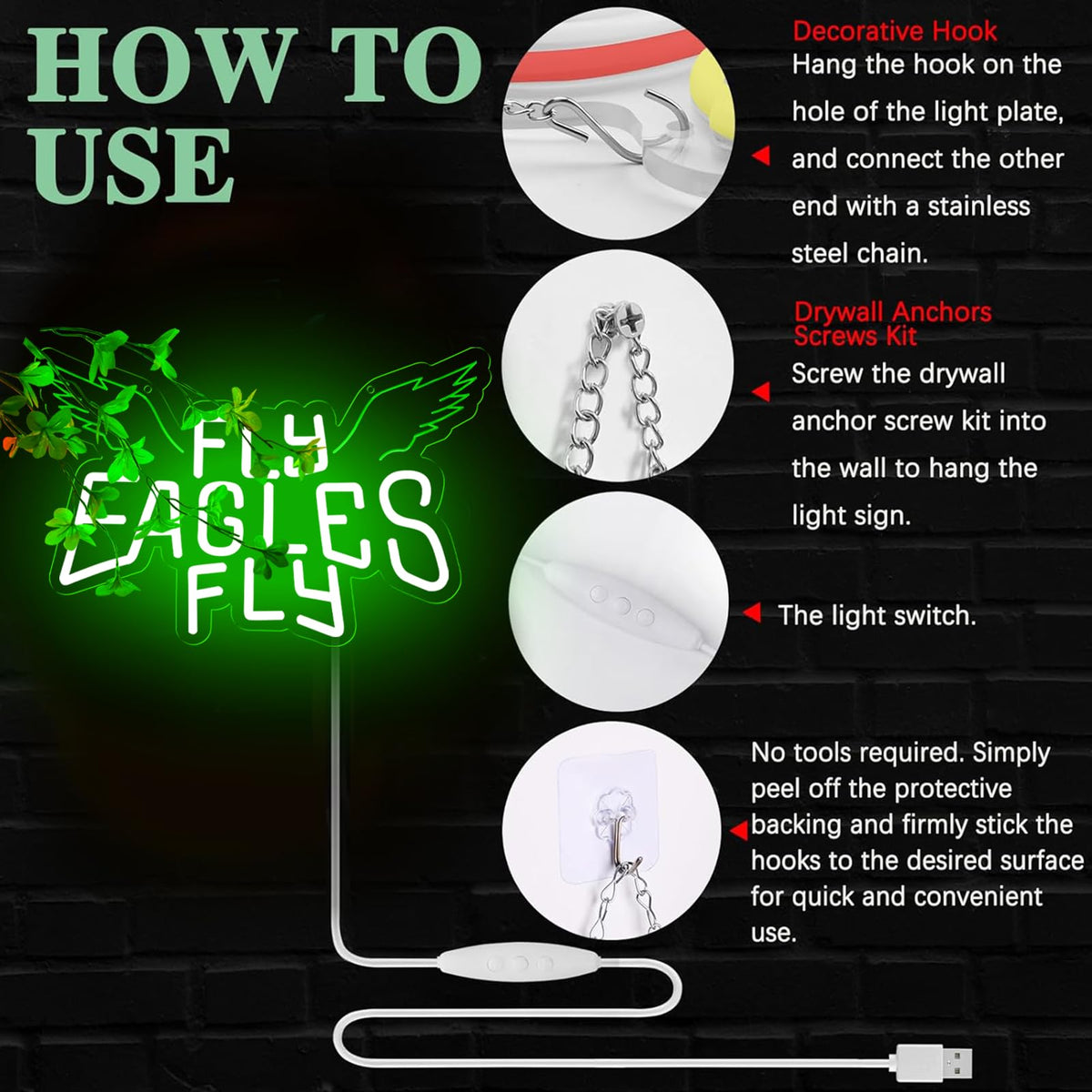 Eagles Team Chant Neon Signs for Wall Decor Team Chant Neon Lights for Bedroom Led Signs Suitable for Dormitory Man Cave Christmas Gift (Eagles 003)