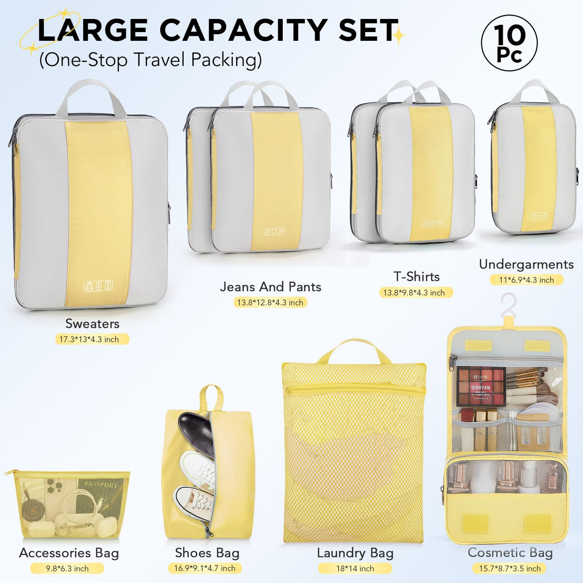 Compression Packing Cubes Garment Bags (Yellow)