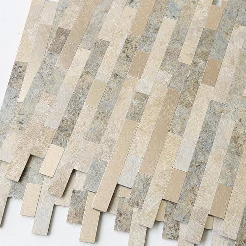 Marble Peel and Stick Backsplash Stick Tiles Subway Brown 10pcs (Autumn Brown)