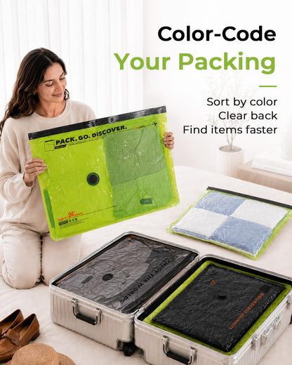 Color Coded Travel Vacuum Bags with Hand Pump