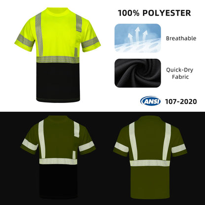 High Visibility Safety Reflective T Shirts for Men (XX-Large / Yellow+black)