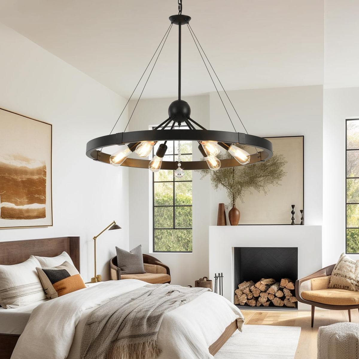 Black Wegan Wheel Chandelier 31.5" (Black / 31.5 inch)