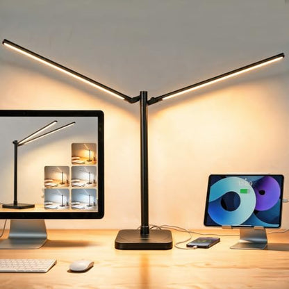 Desk Lamp for Home Office with USB C Charging Ports Wireless Charger