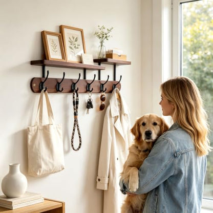 Coat Rack Wall Mount 23" Coat Rack Wall Mount with Shelf for Entryway