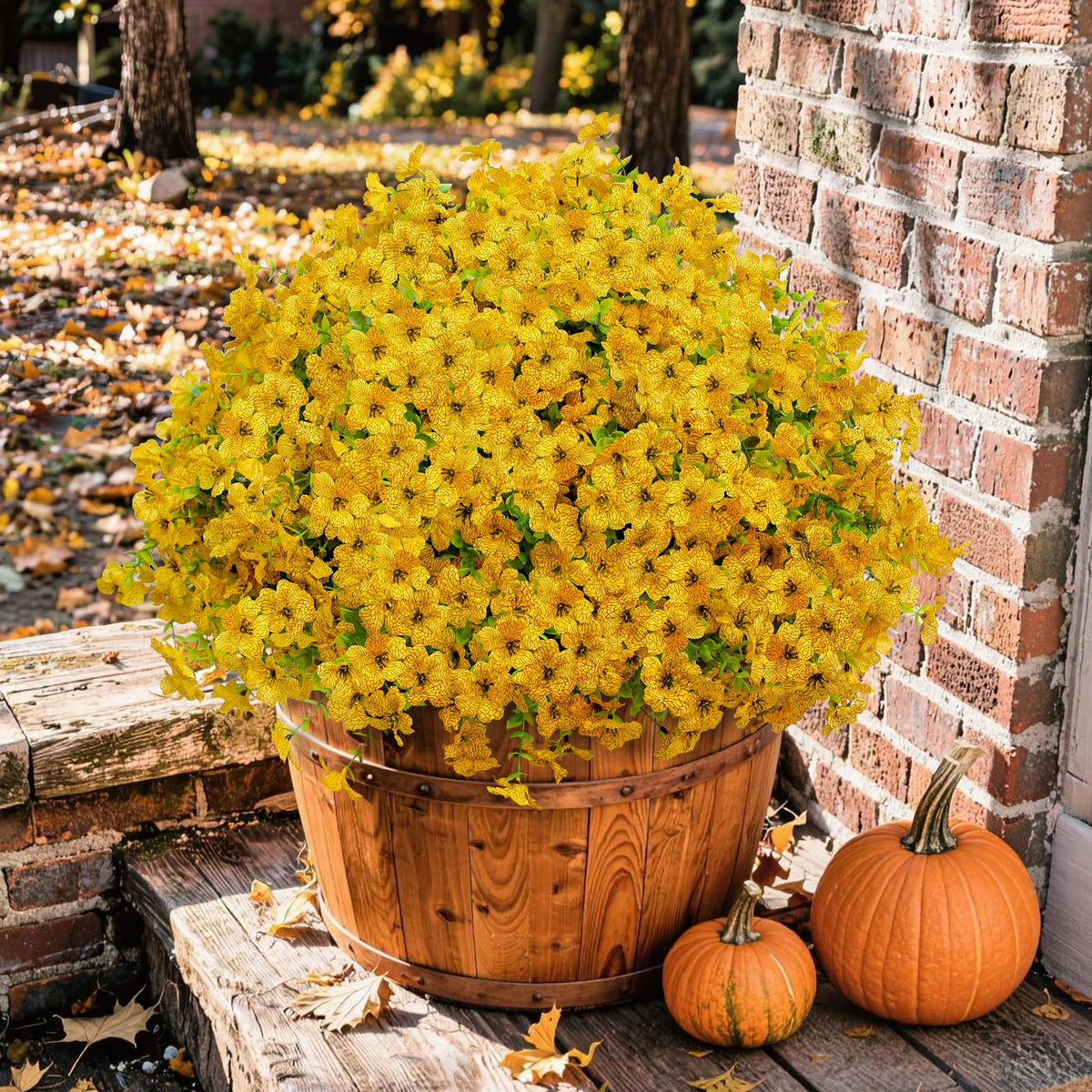 Artificial Fall Mums Outdoor Flowers (Fall Mum-yellow-12 Bundles)