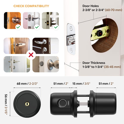 G1 Fingerprint Door Knob Lock with Keypad (Coal Black)