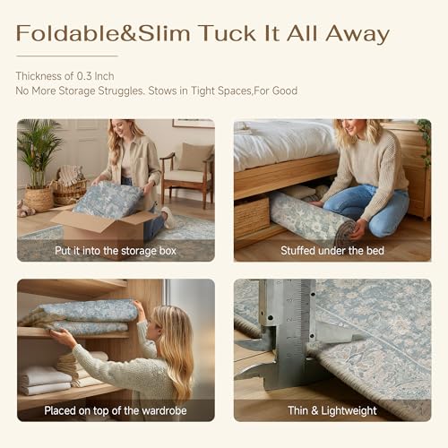 2x6 Blue Washable Runner Rug Non Slip Retro Distressed Carpet (Distressed | Blue / 2' x 6' (Runner))