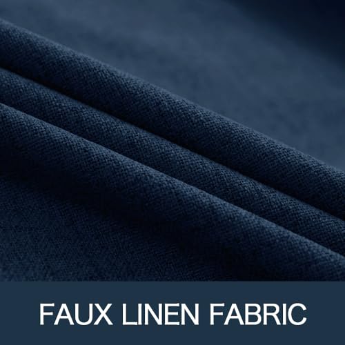 100% Blackout Linen Curtains for Bedroom 52x63 Inches Midnight Blue (Midnight Blue / 52"W x 63"L (Pack of 2))