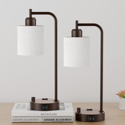 Industrial Table Lamps with Linen Shade