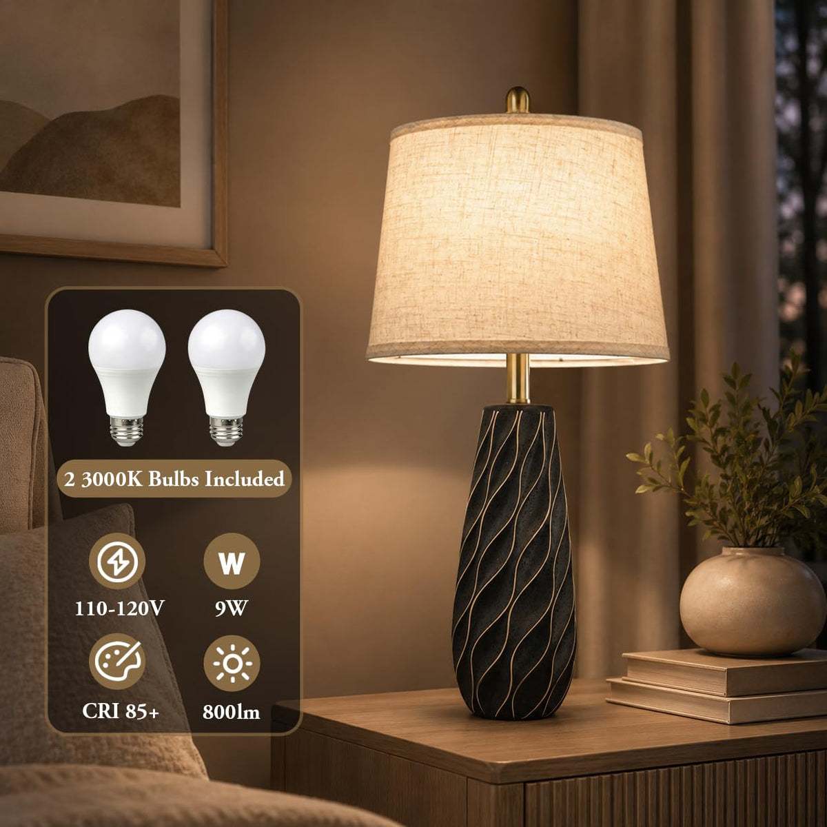 27" Ceramic Table Lamps Set of 2 (27" 2 Pcs - Black)