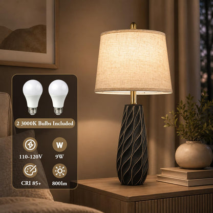 27" Ceramic Table Lamps Set of 2 (27" 2 Pcs - Black)
