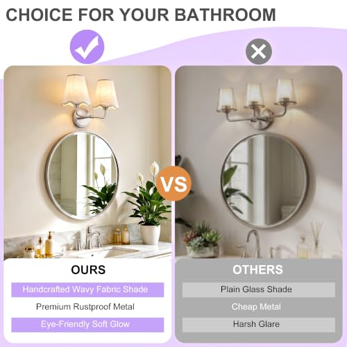 Bathroom Light Fixtures with White Wavy Flared Fabric Shade