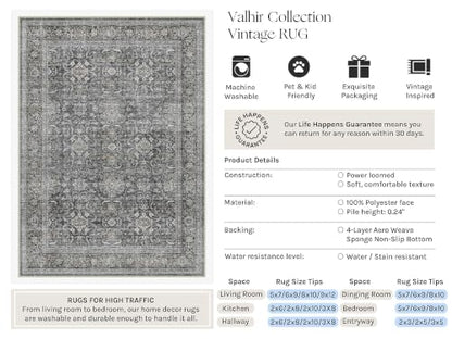 Black Washable 6x9 Area Rugs for Living Room Bedroom (Retro | Black / 6' x 9' (Rectangular))