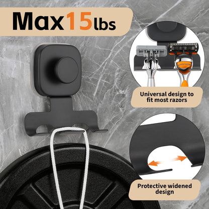 Suction Cup Razor Holder for Shower; Stainless Steel Shaver Hook (Matte Black)