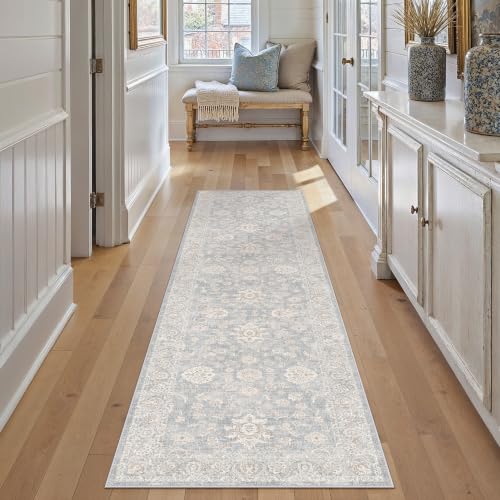2x8 Blue Cream Neutral Runner Rug (Blue / 2' x 8' (Runner))