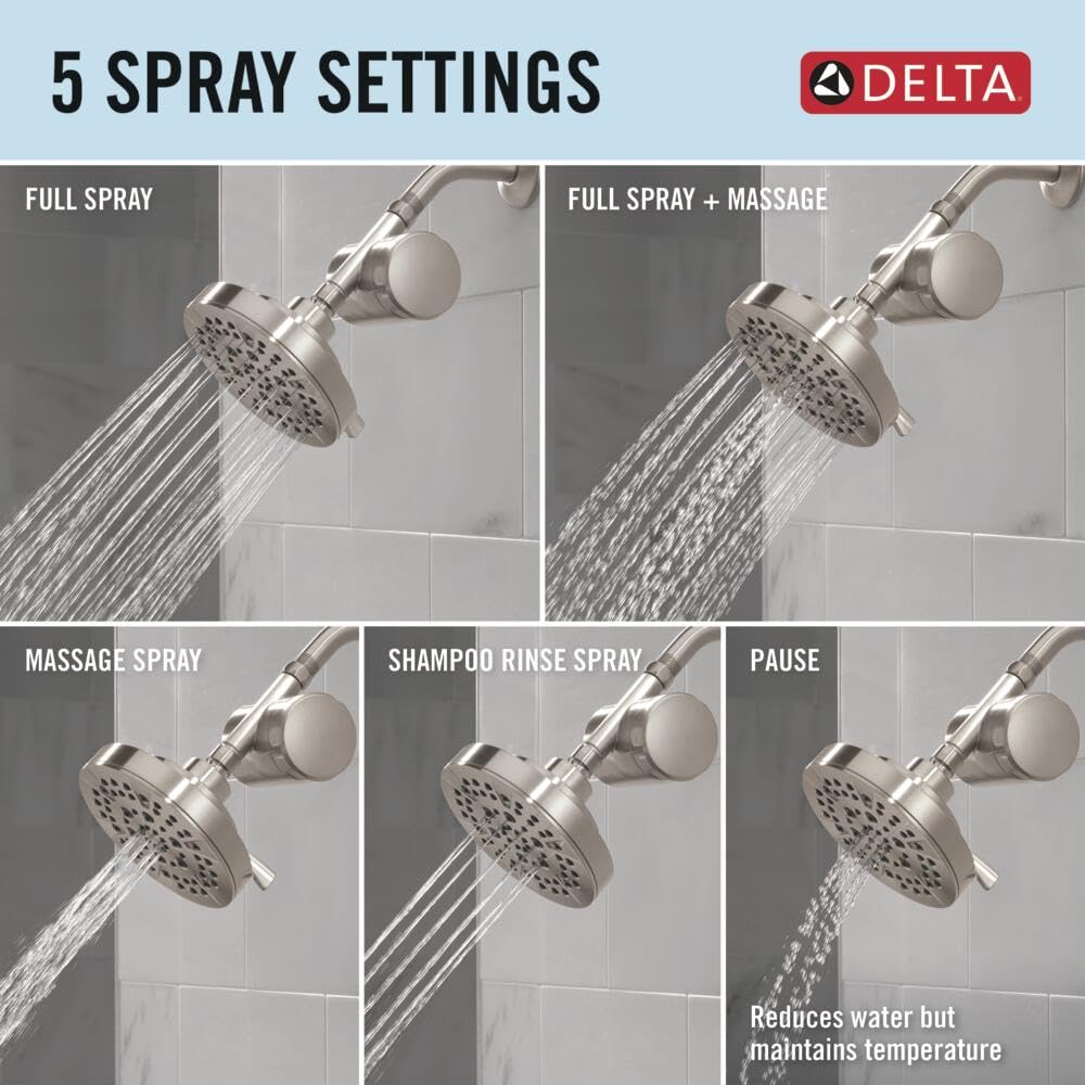 5 Setting Shower Head Brushed Nickel with Clarifi Standard Shower Filter Attachment with Filter (Stainless)