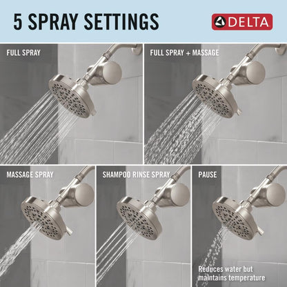 5 Setting Shower Head Brushed Nickel with Clarifi Standard Shower Filter Attachment with Filter (Stainless)