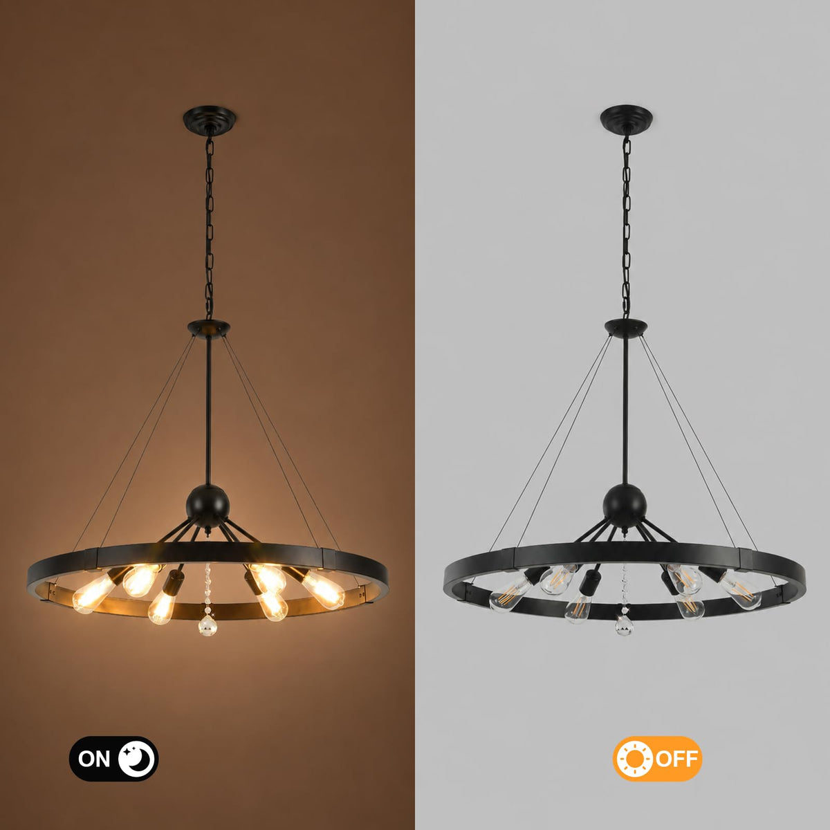 Black Wegan Wheel Chandelier 31.5" (Black / 31.5 inch)