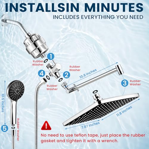 Shower Head with Handheld (D-Chrome / Rectangular 12"(Filter version))