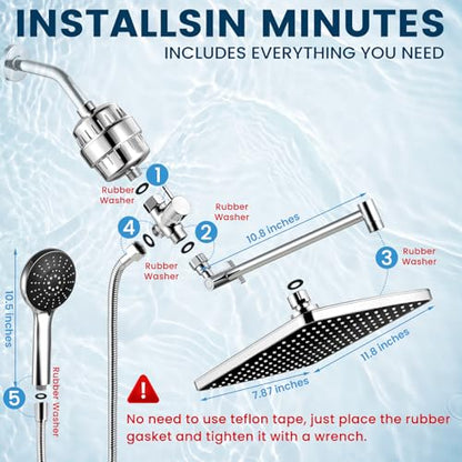 Shower Head with Handheld (D-Chrome / Rectangular 12"(Filter version))