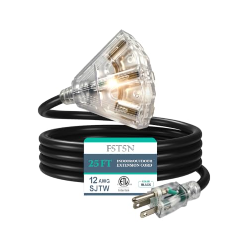 25FT 12 Gauge Extension Cord 3 Outlet (Black / 25FT)