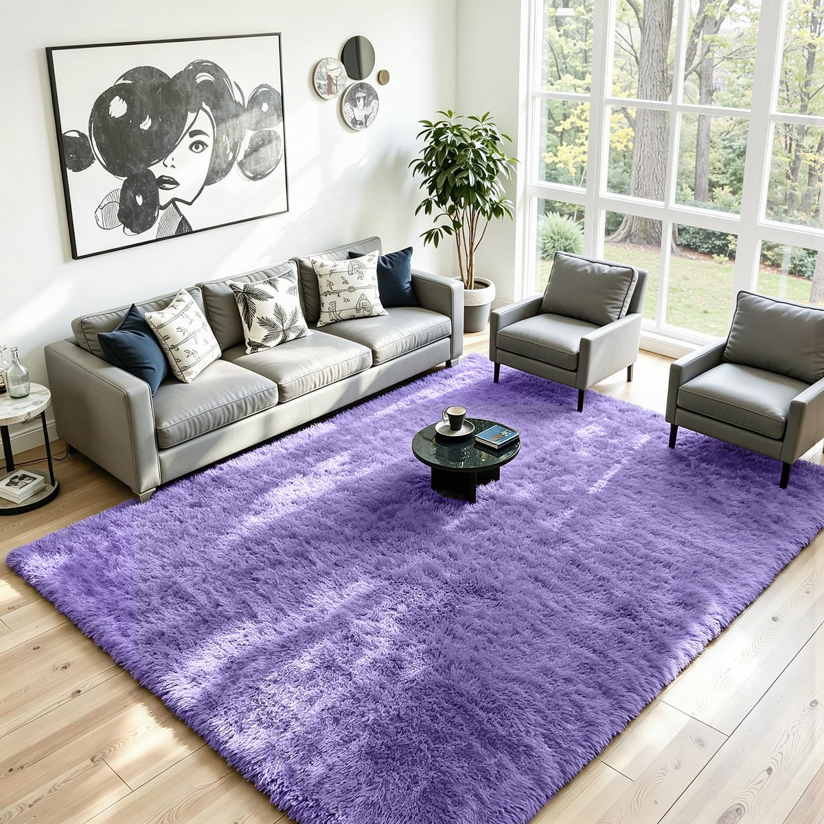 8x10 Fluffy Area Rug for Living Room (Purple / 8' x 10' (Rectangular))
