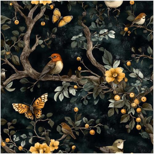 Black Woodland Bird Peel and Stick Wallpaper