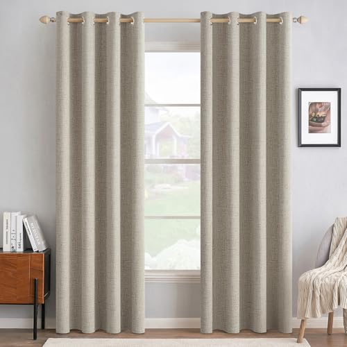 100% Blackout Linen Curtains for Bedroom 52x90 Inches Pebble Taupe (Pebble Taupe / 52"W x 90"L (Pack of 2))