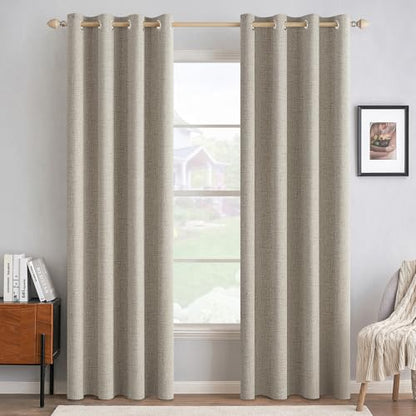 100% Blackout Linen Curtains for Bedroom 52x90 Inches Pebble Taupe (Pebble Taupe / 52"W x 90"L (Pack of 2))