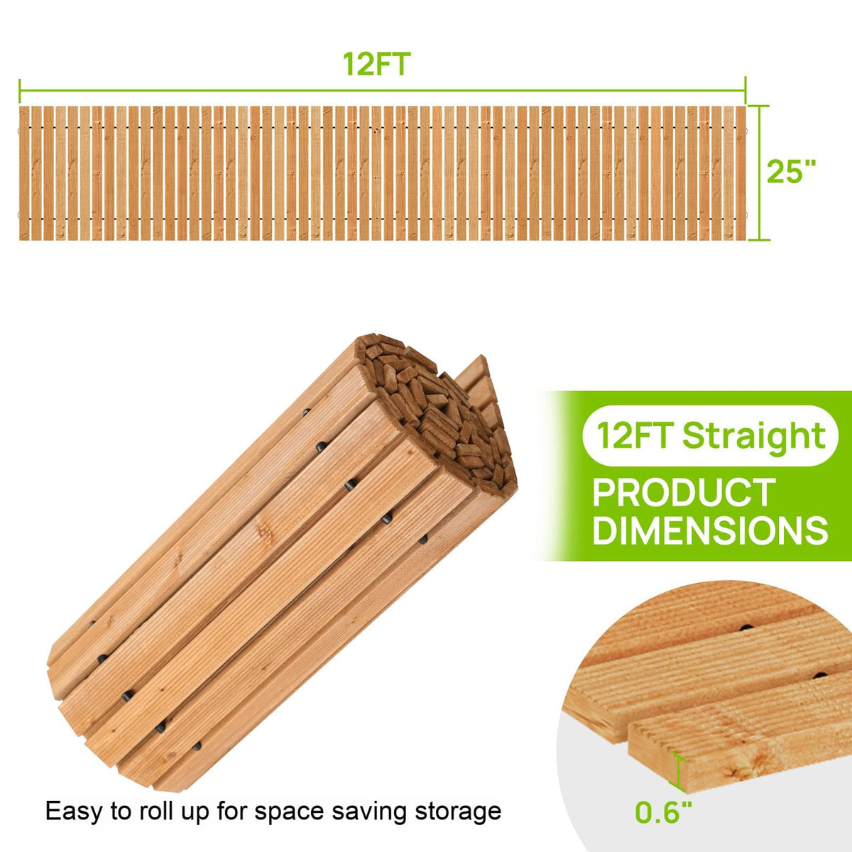 12FTx25'' W Wooden Garden Parhway Walkway Oversize Outdoor Roll Out Decorative Patio Path Pavers Flooring Non (Brown / 12FT-Straight)