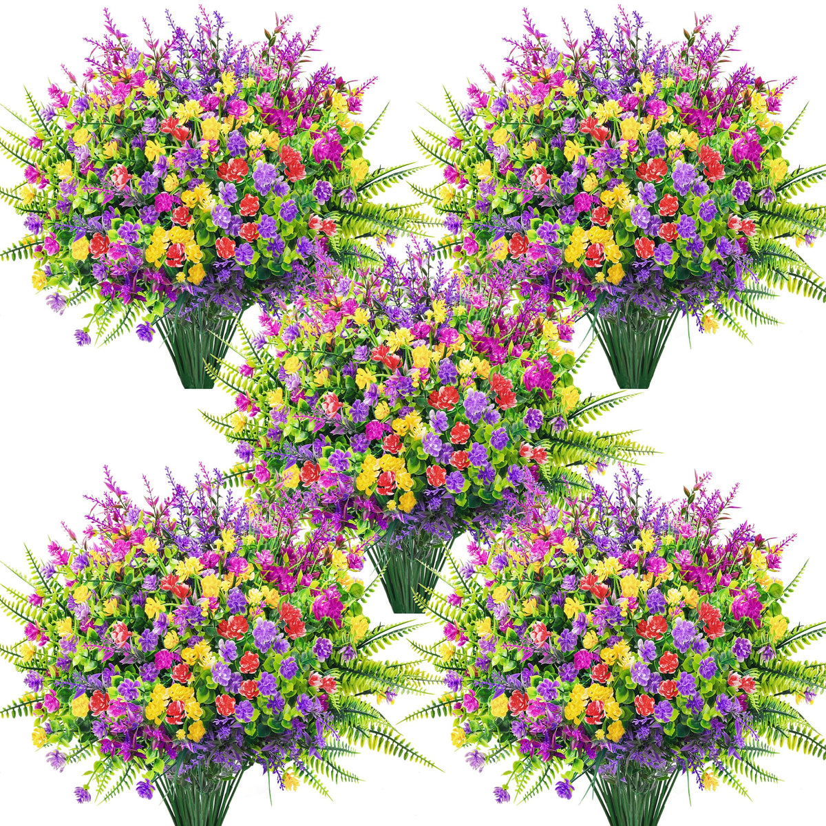 24 Bundles Artificial Flowers Bulk for Outdoors UV Resistant Fake Flowers Spring for Garden Patio Porch Farmhouse Home Window Box Decor（Colourful） (Multi-color)