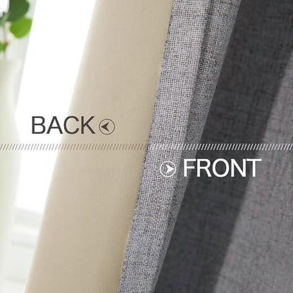 100% Blackout Linen Curtains for Bedroom 42x90 Inches Grey (Grey / 42"W x 90"L (Pack of 2))