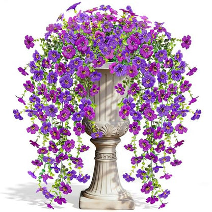 Artificial Hanging Flowers for Outdoors UV Resistant Fake Hanging Plants for Spring Decoration (Lavender / Deep Purple)