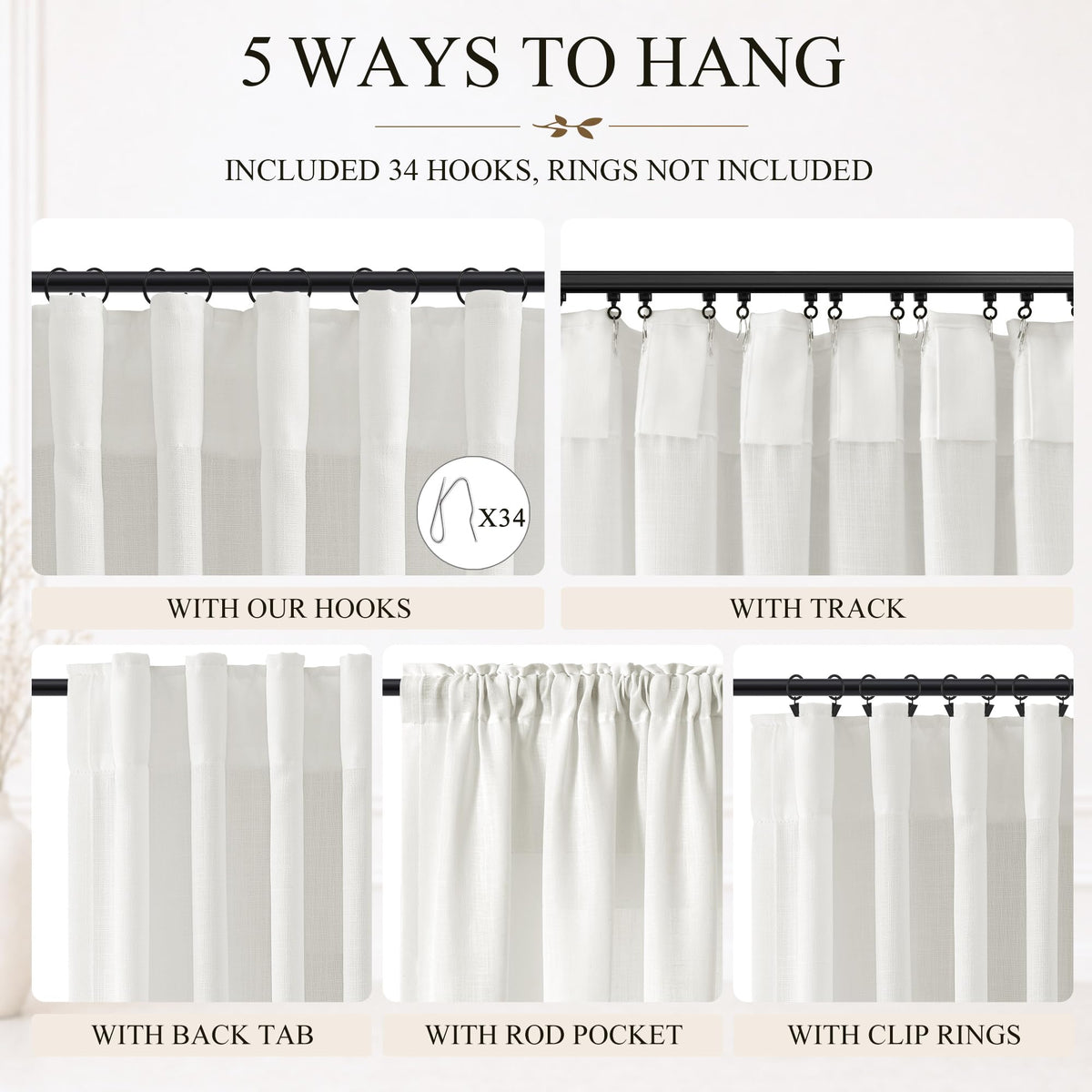 Ivory Linen Curtains 90 Inches Long 2 Panels for Living Room (Ivory / 50"W x 90"L (Pack of 2))