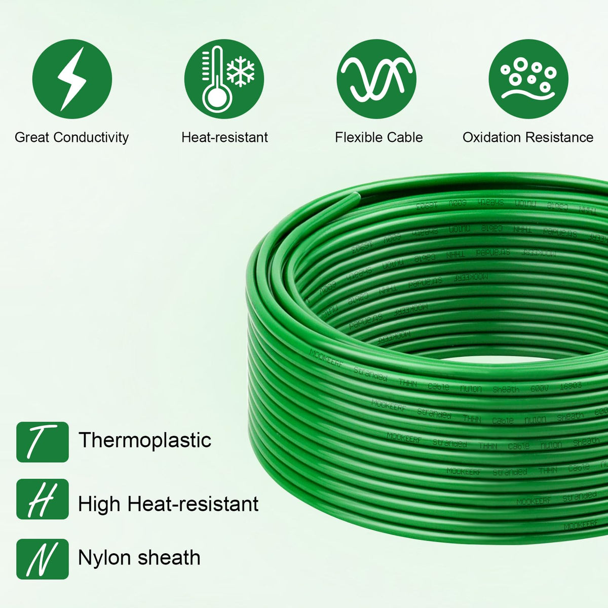 THHN Wire 14 Gauge 10FT (Green / 14 Gauge 10FT)