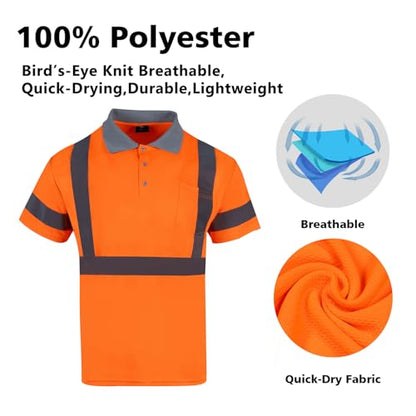 3pcs Hi Vis Polo Shirts for Men Reflective ANSI Class 2 Safety High Visibility Construction Work T Shirts