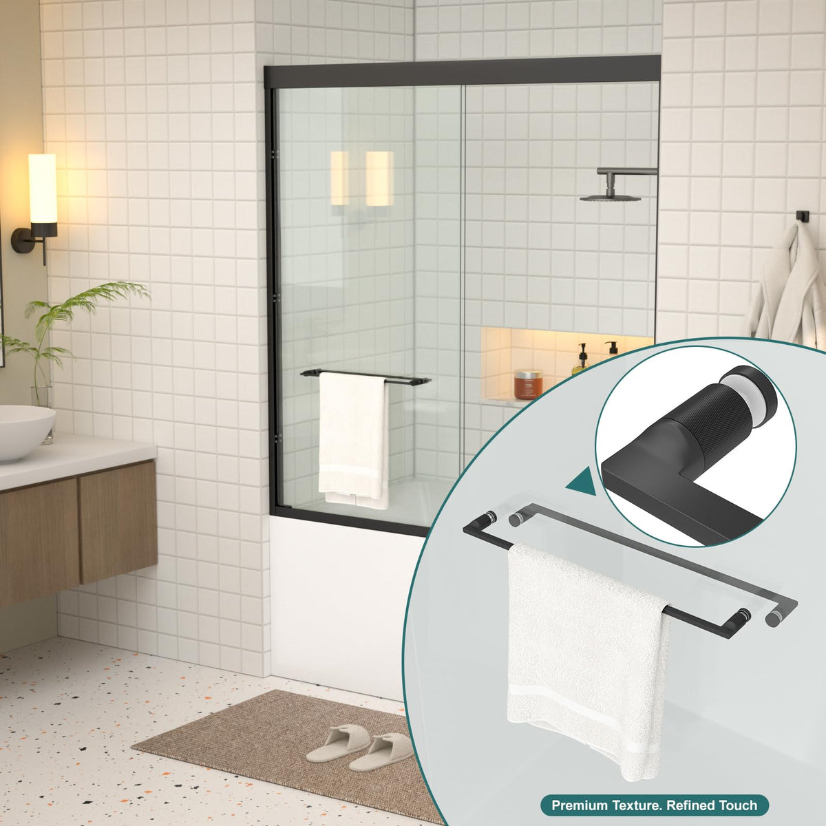 Double Sliding Glass Bathtub Shower Door 55 (Black / 60''x62'')